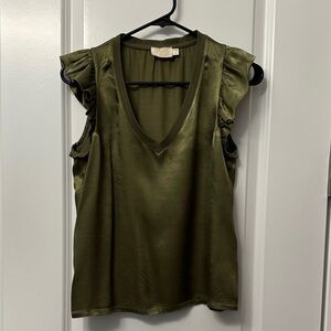 Nation LTD Olive Green Satin Ruffle V-Neck Blouse